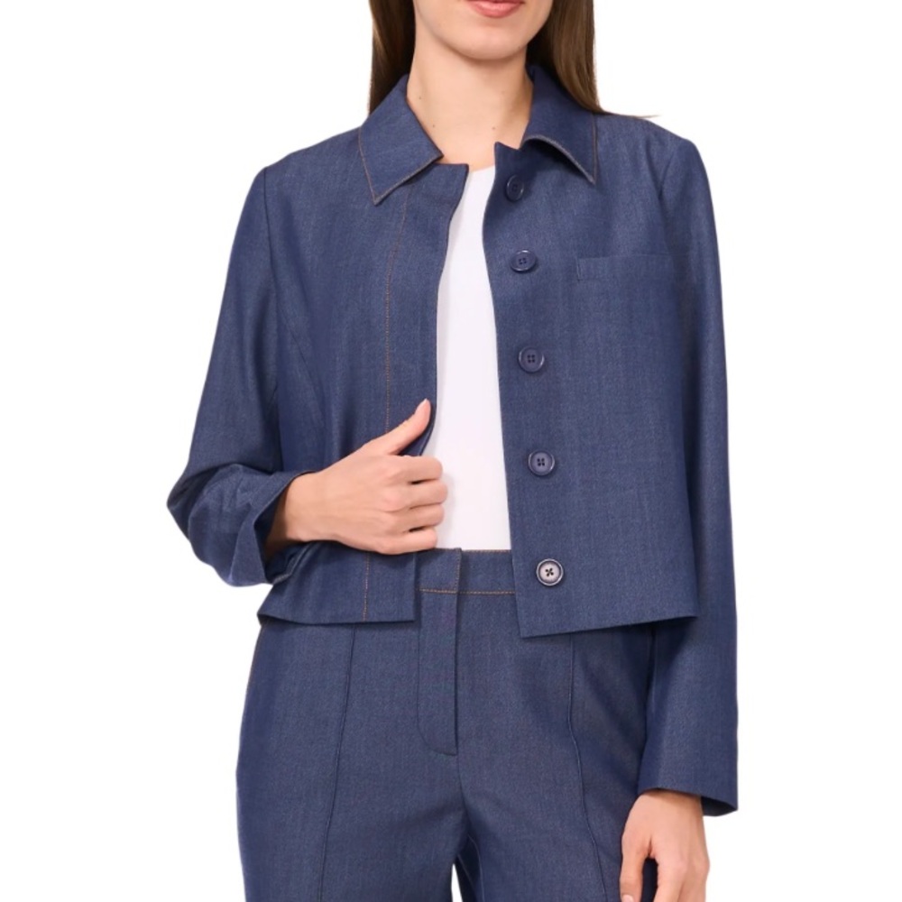 Halogen‎ Women’s Crop Clean Placket Jacket in Classic Navy